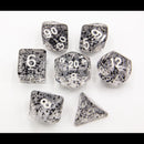 Black Set of 7 Glitter Polyhedral Dice with White Numbers