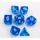 Blue Set of 7 Transparent Polyhedral Dice with White Numbers