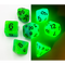 Blue/Green Set of 7 Fusion Glow In Dark Polyhedral Dice with Black Numbers