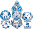 Fox - White Set of 7 Filled Polyhedral Dice with Blue Numbers