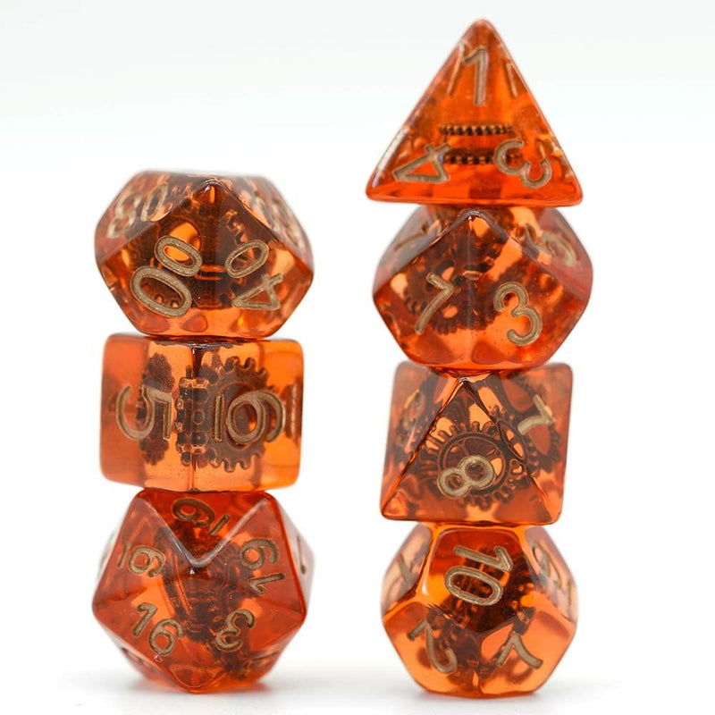 Gears Set of 7 Filled Polyhedral Dice with Gold Numbers