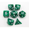 Green Set of 7 Marbled Polyhedral Dice with White Numbers