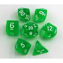 Green Set of 7 Transparent Polyhedral Dice with White Numbers