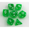 Green Set of 7 Transparent Polyhedral Dice with White Numbers