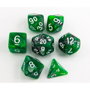 Green/Steel Set of 7 Steel Polyhedral Dice with White Numbers