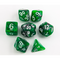 Green/Steel Set of 7 Steel Polyhedral Dice with White Numbers