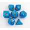 Light Blue Set of 7 Marbled Polyhedral Dice with Yellow Numbers