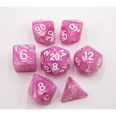 Pink Set of 7 Marbled Polyhedral Dice with White Numbers