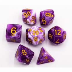 Purple Set of 7 Milky Polyhedral Dice with Gold Numbers