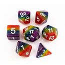 Rainbow Set of 7 Multi-layer Polyhedral Dice with White Numbers