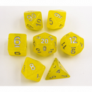 Yellow Set of 7 Jelly Polyhedral Dice with Silver Numbers