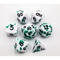 Green Set of 7 Speckled Polyhedral Dice with Black Numbers  Fair Game Video Games