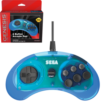 SEGA Genesis 6-button Arcade Pad - Clear Blue